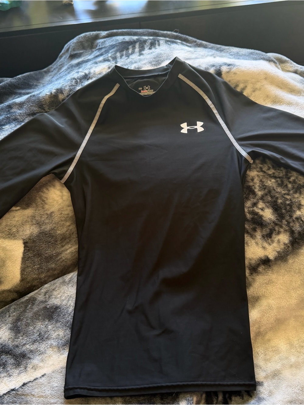 Under Armour Black Long Sleeve Compression Top with White Accents